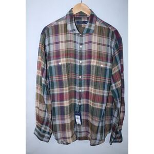 NWT Polo Ralph Lauren Men's XL Multicolor Plaid Long Sleeve Linen Shirt
